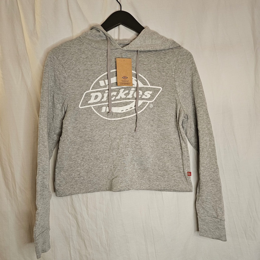 New Dickies Heather Gray Soft Cropped Logo Hoodie Sweatshirt Junior‎ Medium NWT